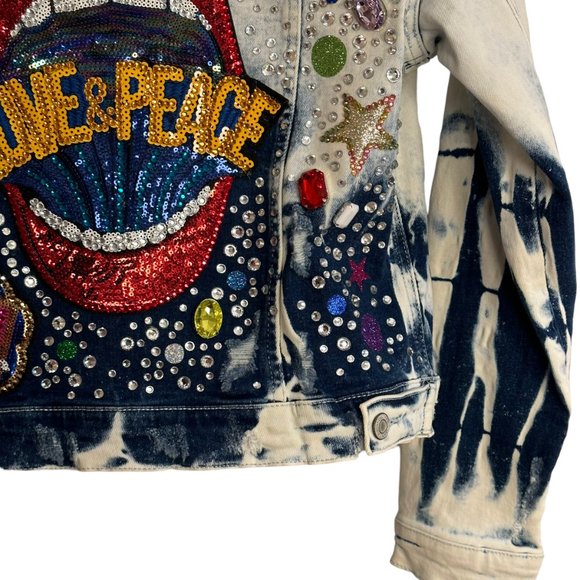 (H-223) Distressed Denim Jean Jacket Size S - Picture 7 of 16